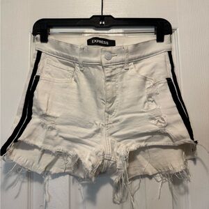 Express White Frayed High Rise Shortie Jean Shorts